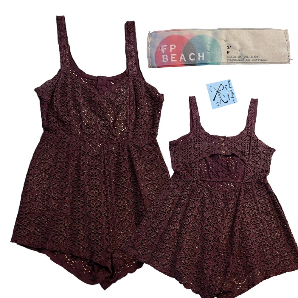 FP Beach Free People Metallic Perforated Lace Romper Swimsuit Cover-up Sz S